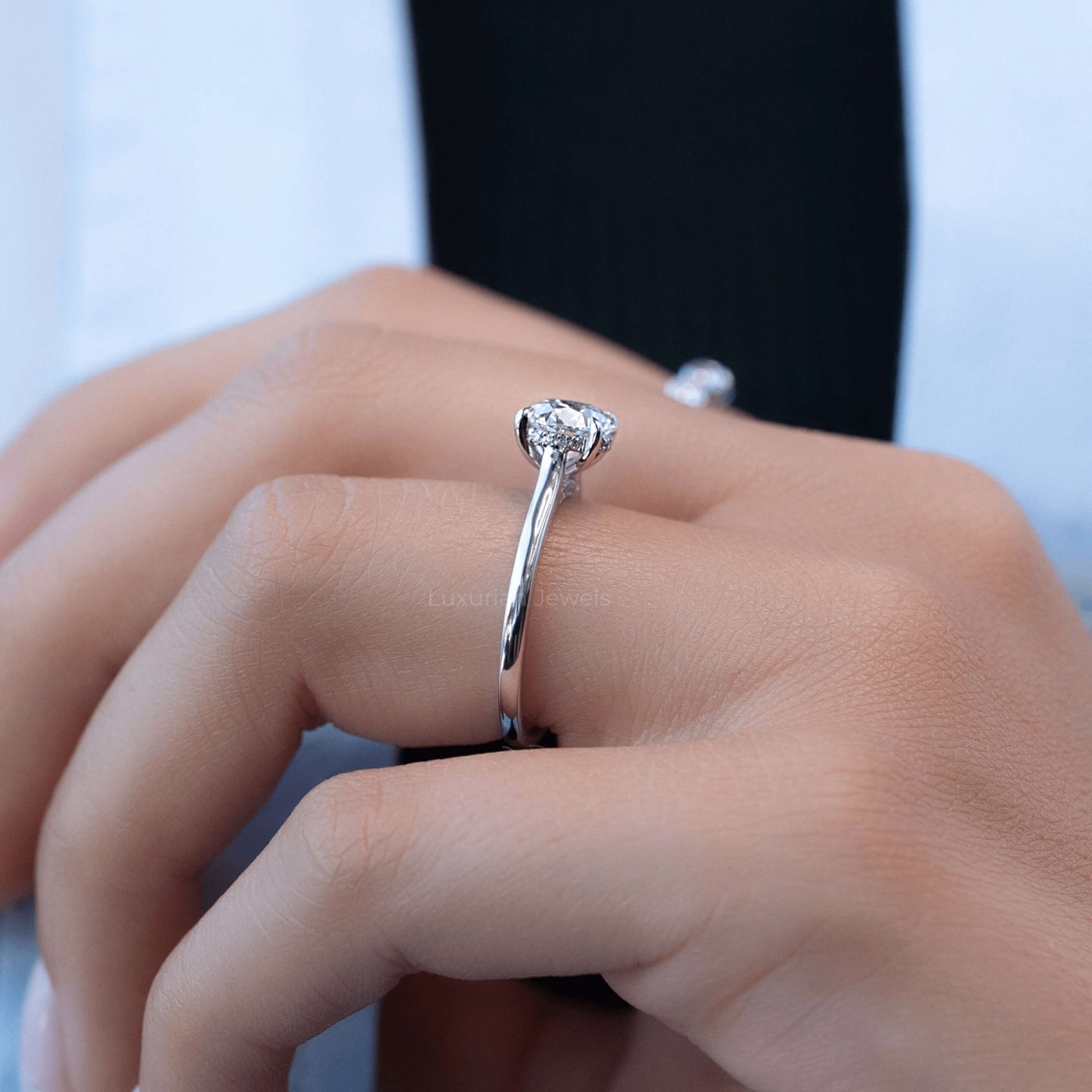 Round Cut Diamond Engagement Ring With Hidden Halo