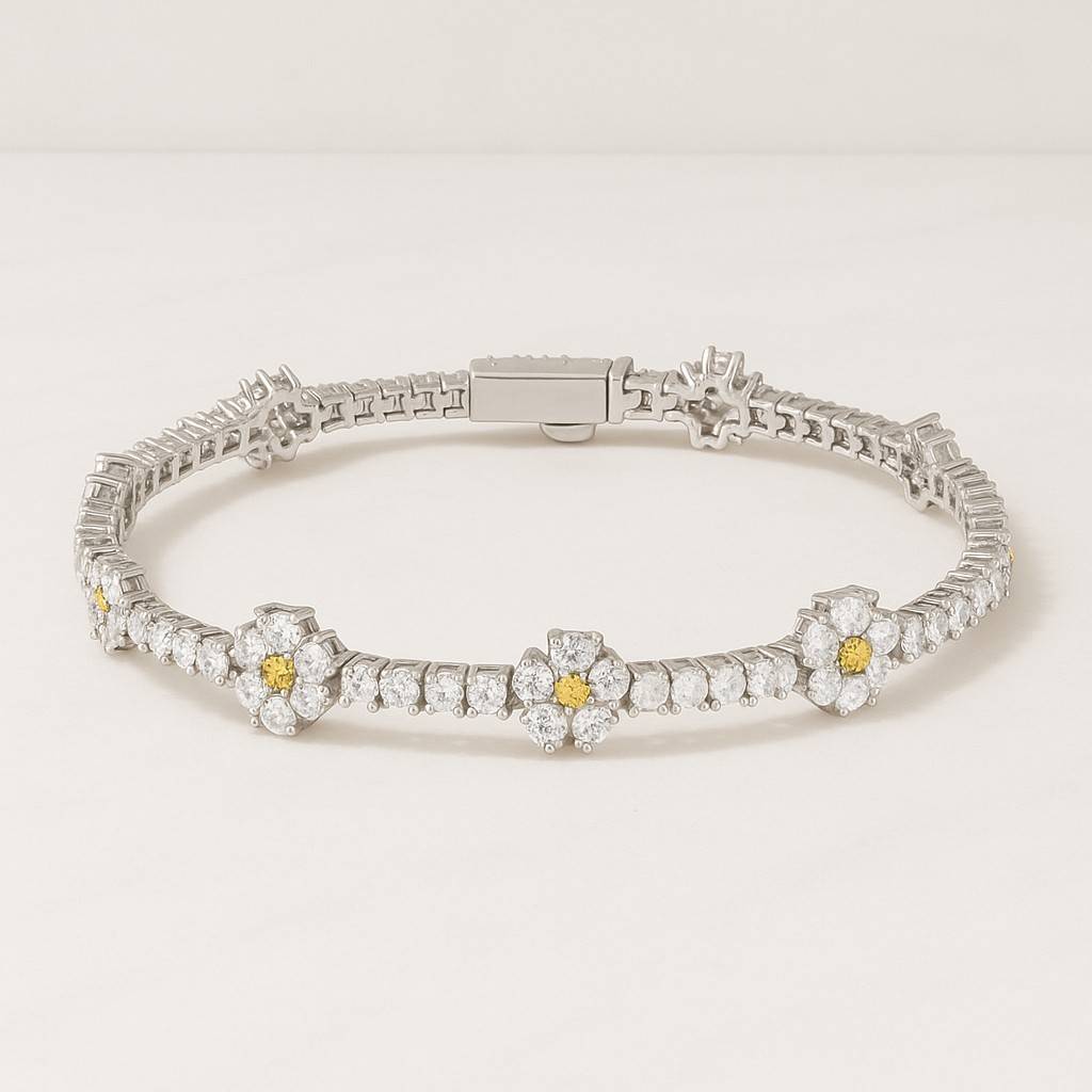 Round Cut Diamond Floral Bracelet Lab Grown Diamond