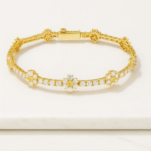 Round Cut Diamond Floral Bracelet Lab Grown Diamond Gold Tone Elegant Gift for Her