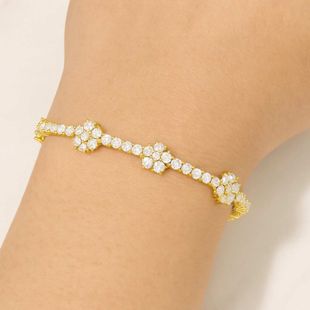 Round Cut Diamond Floral Bracelet Lab Grown or Moissanite Diamond Bracelet