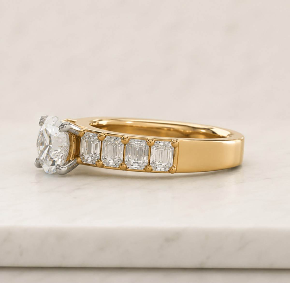 Round Cut Diamond Halo Engagement Ring, Gold Pavé Bridal Band, Anniversary Gift

