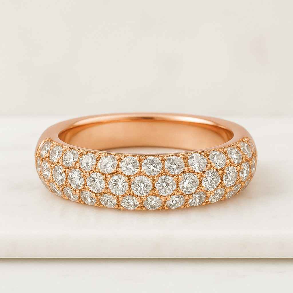 Round Cut Diamond Halo Set Engagement Ring for Women Lab Created Diamond, Solid 14K Yellow Gold Dome Ring Pave Band Ring