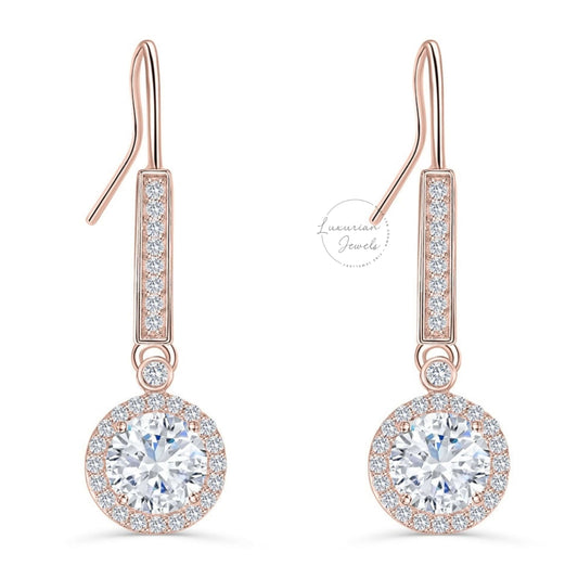 Round Cut Diamond Huggie Drop Dangle Earrings