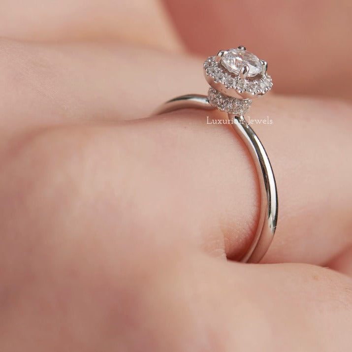 Round Cut Diamond Lab Grown Diamond Hidden Halo Ring