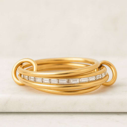 Round Cut Diamond Link Ring Brilliant Cut Moissanite Minimalist Link Ring Stacking Link Ring Open Link Chain Ring