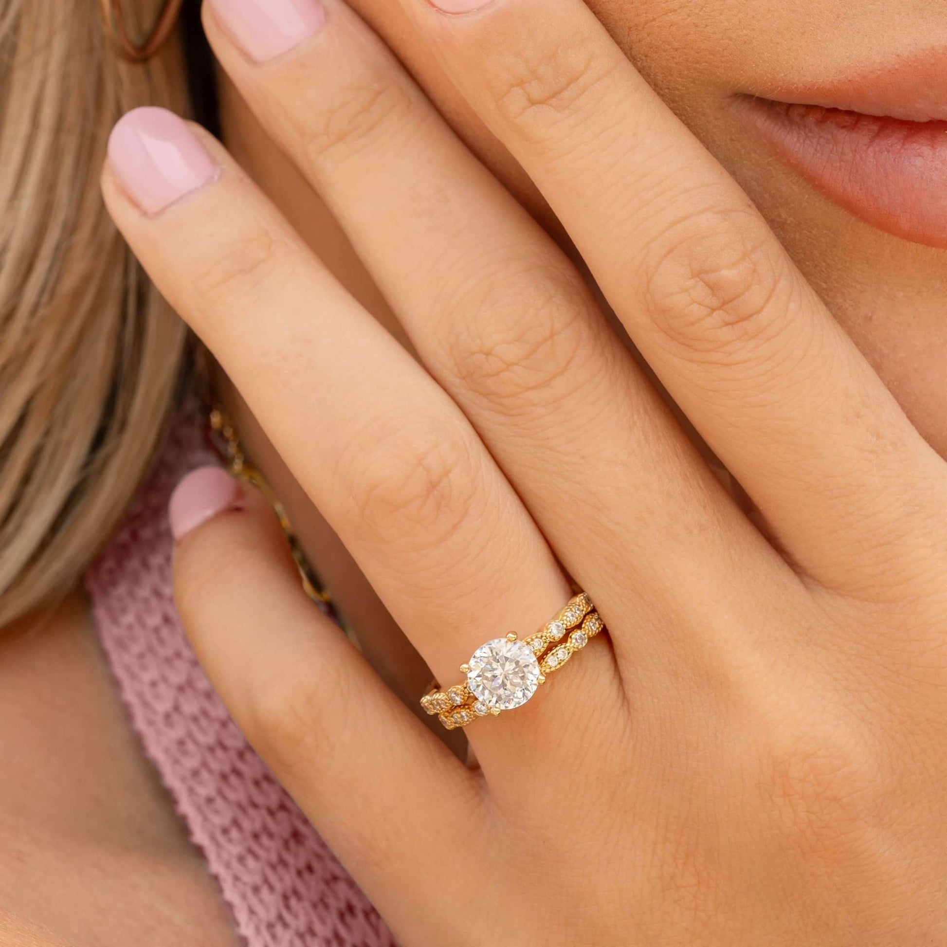 Round Cut Diamond Ring With Prong Set Half Eternity 