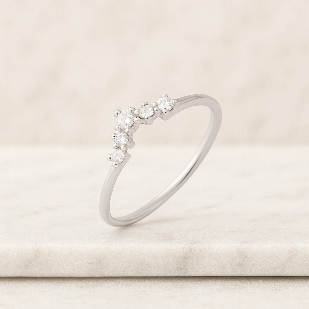 Round Cut Diamond Wedding Band Vintage Curved Bridal Ring Stacking  Art Deco Dainty Matching Ring