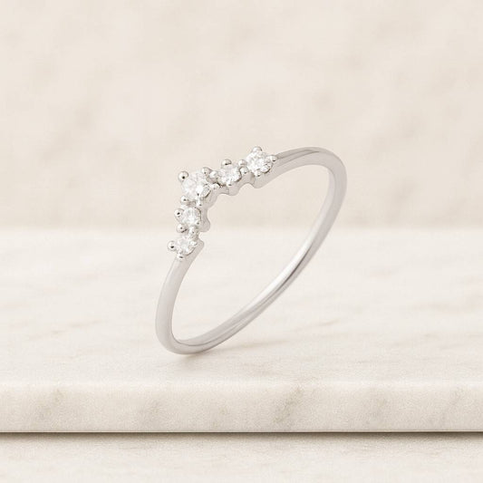 Round Cut Diamond Wedding Band Vintage Curved Bridal Ring Stacking  Art Deco Dainty Matching Ring