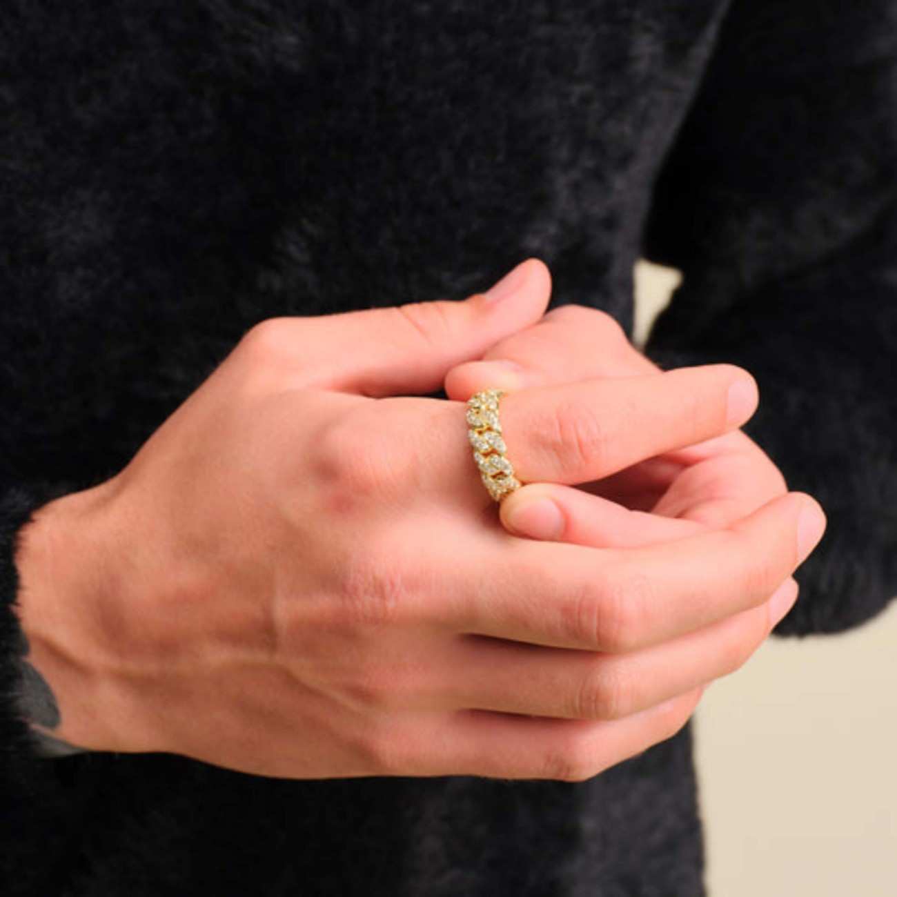 Round Cut Earth Mind Diamond Chain Band  Prong Set Natural Diamond Link Chain Ring  14K Yellow Gold Staking Ring For Wedding Gift