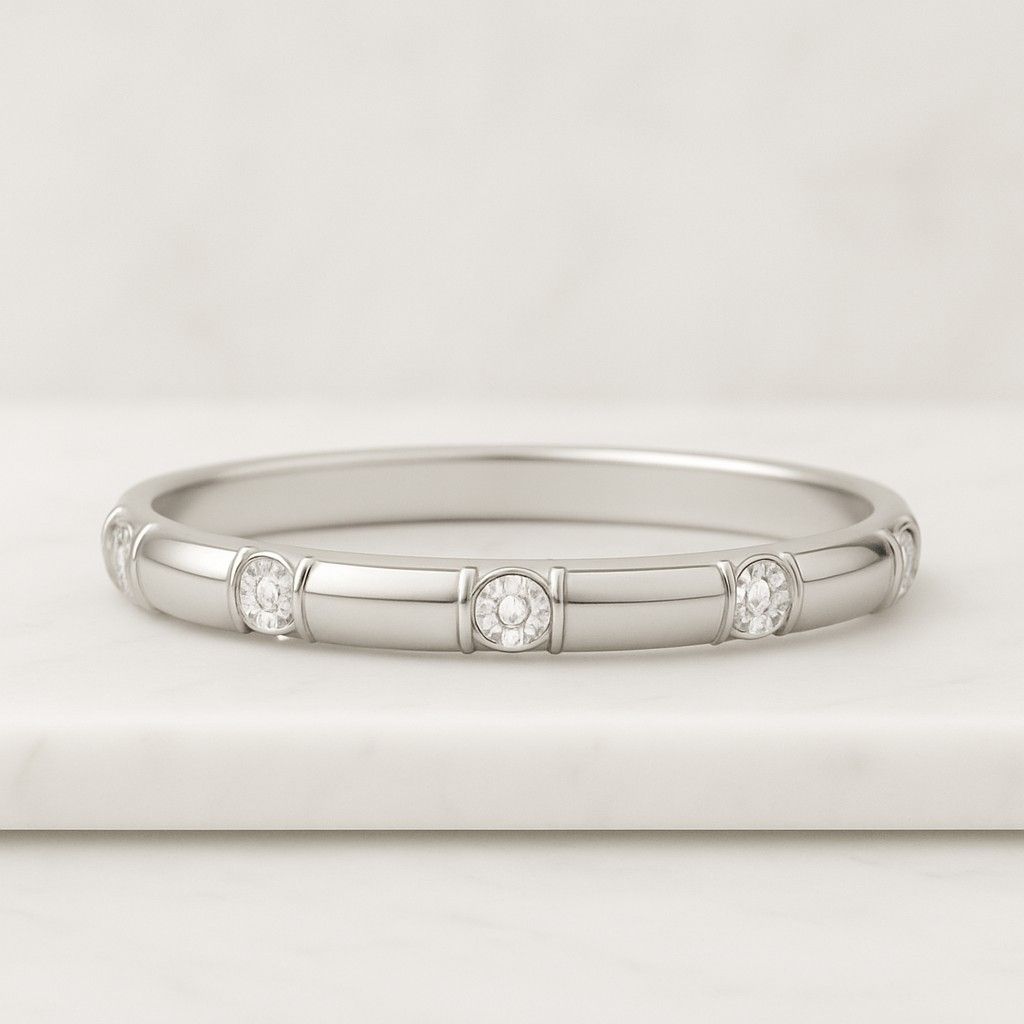 Round Cut Engagement Band Full Eternity Delicate 14K Yellow Gold Band Round Cut Wedding Band