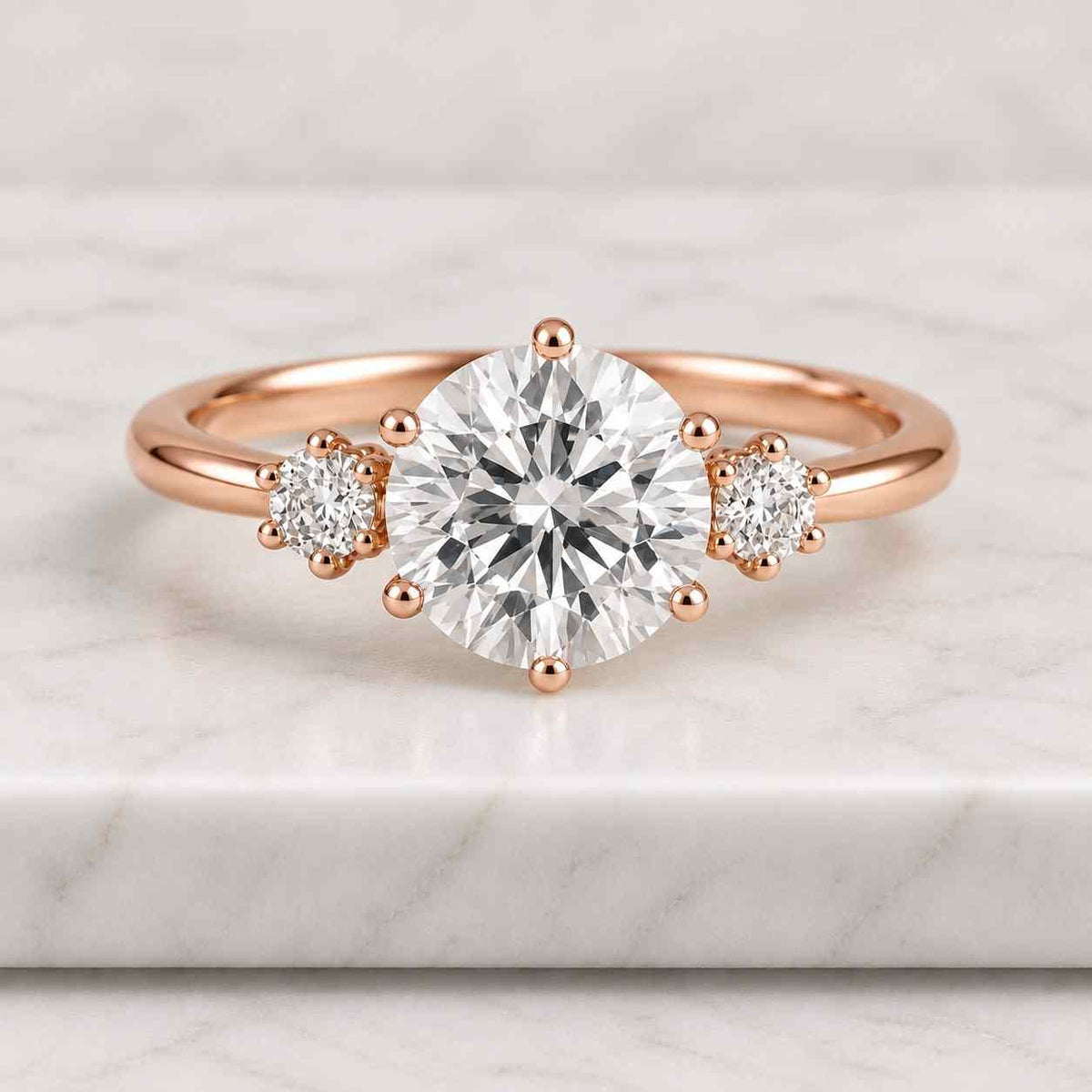 round cut engagement ring, 1.50 ctw 14k gold round lab grown diamond three stone engagement ring, minimalist dainty weddinring, grace
