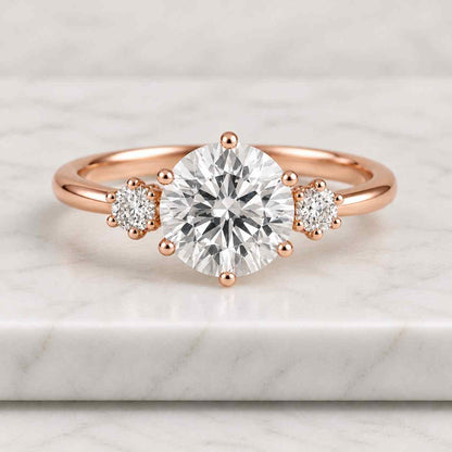 Round Cut Engagement Ring, 1.50 ctw 14k Gold Round Lab Grown Diamond Three Stone Engagement Ring, Minimalist Dainty WeddinRing, Grace