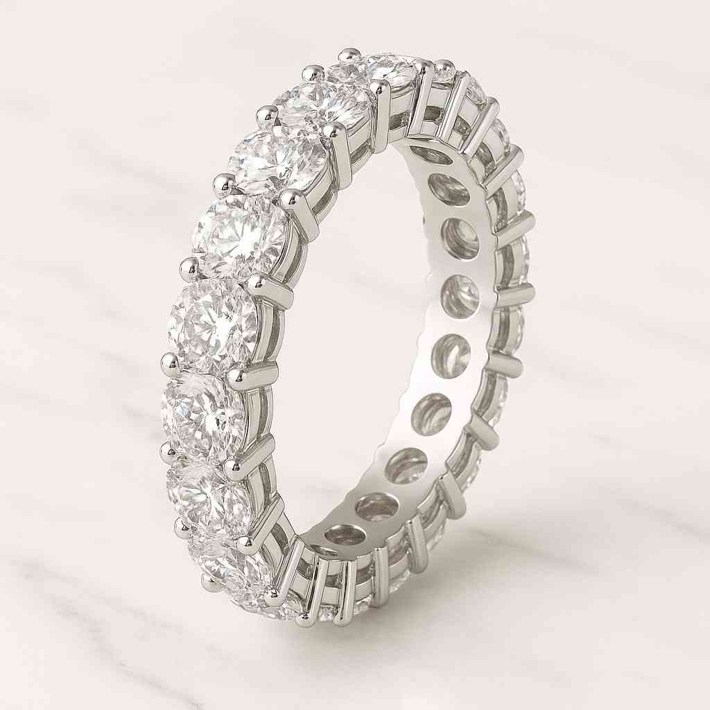 Round Cut Full Eternity Wedding Band With Moissanite Diamond Classic Moissanite Band For Her Matching Wedding Band For Her