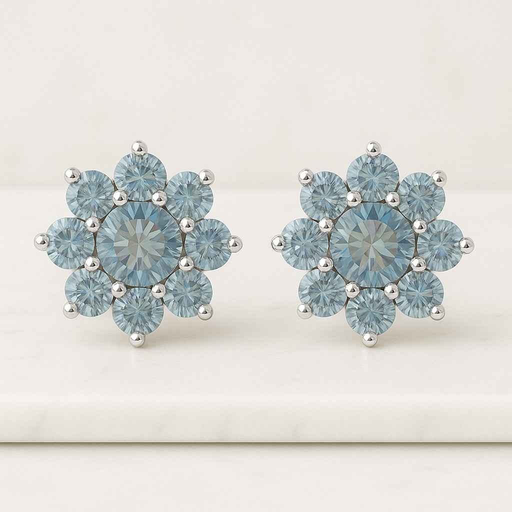 Round Cut Gemstone Stud Earrings CVD Diamond Cluster Set Earrings