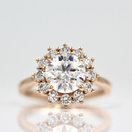  Round Cut Halo Cathedral Diamond Ring