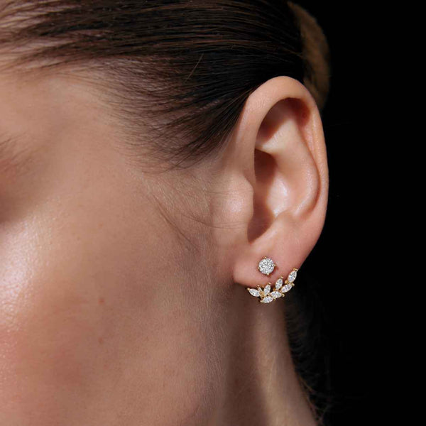 Round Cut Lab-grown Diamonds Detachable Ear Jacket For Women/ 14k, 18k Silver Moissanite Jacket Earrings For Wedding/ Anniversary Gift
