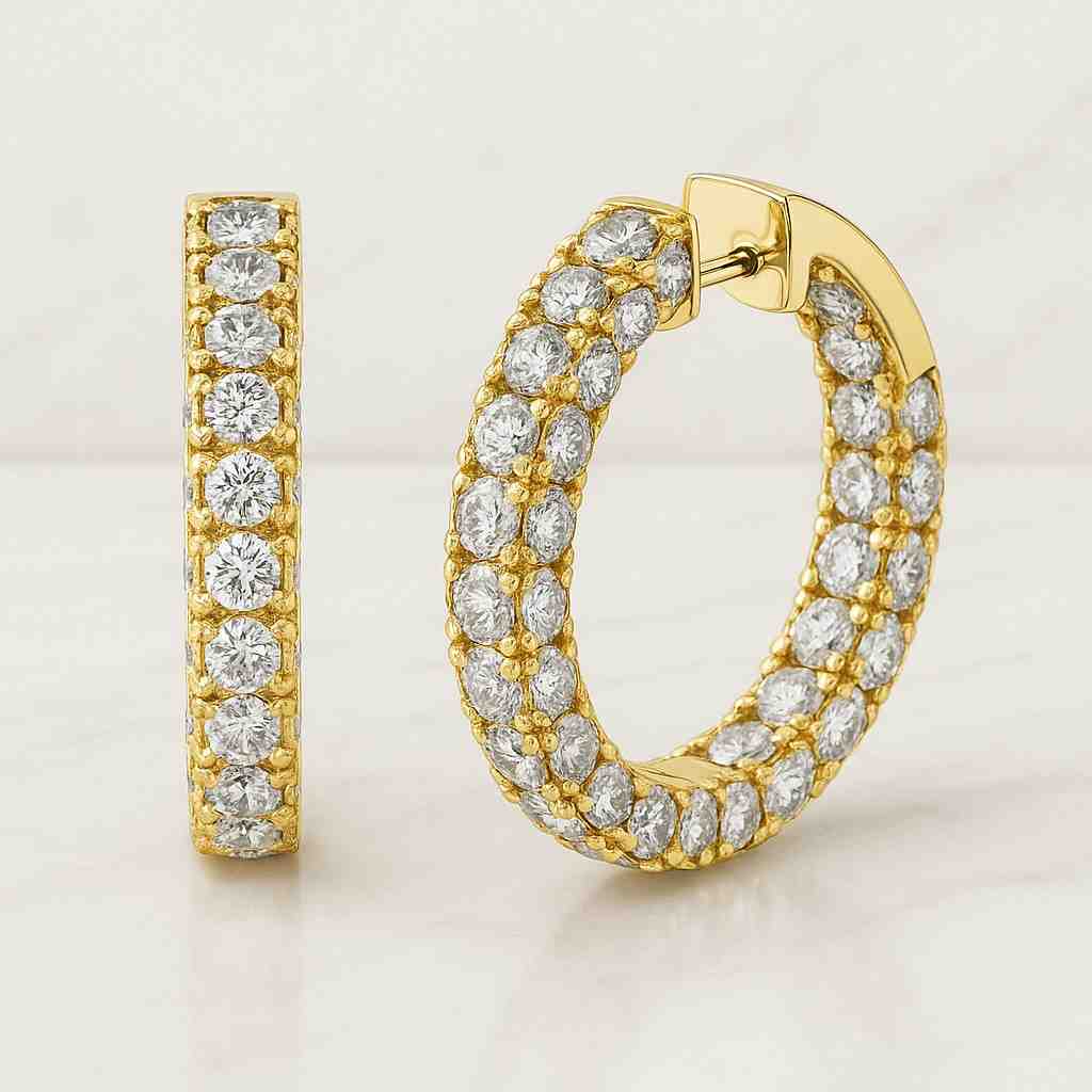Round Cut Lab Diamond Huggies Hoop Earrings 14K Yellow Gold Cluster Drop Earrings For Wedding
