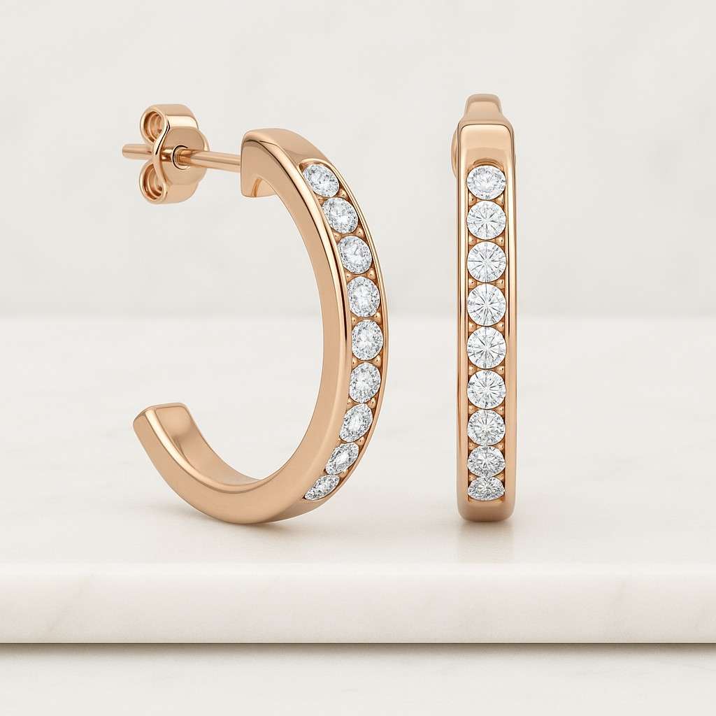 Round Cut Lab Diamond Inside Out Hoop Earrings 14K Solid Gold Earrings Conflict Free Diamond Earrings For Women