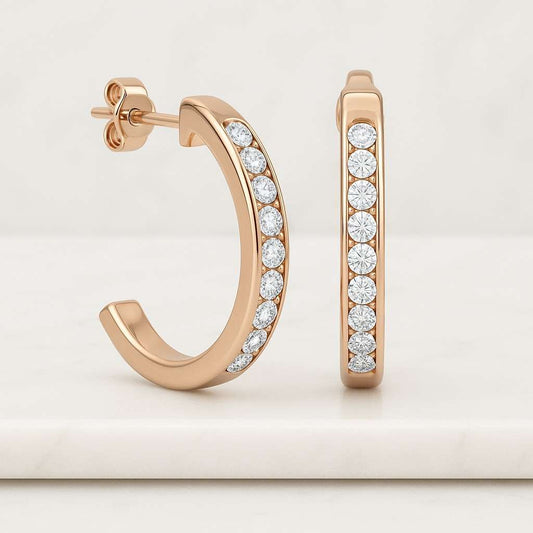 Round Cut Lab Diamond Inside Out Hoop Earrings 14K Solid Gold Earrings Conflict Free Diamond Earrings For Women