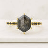 Natural Elongated Hexagon Salt And Pepper Diamond Engagement Ring