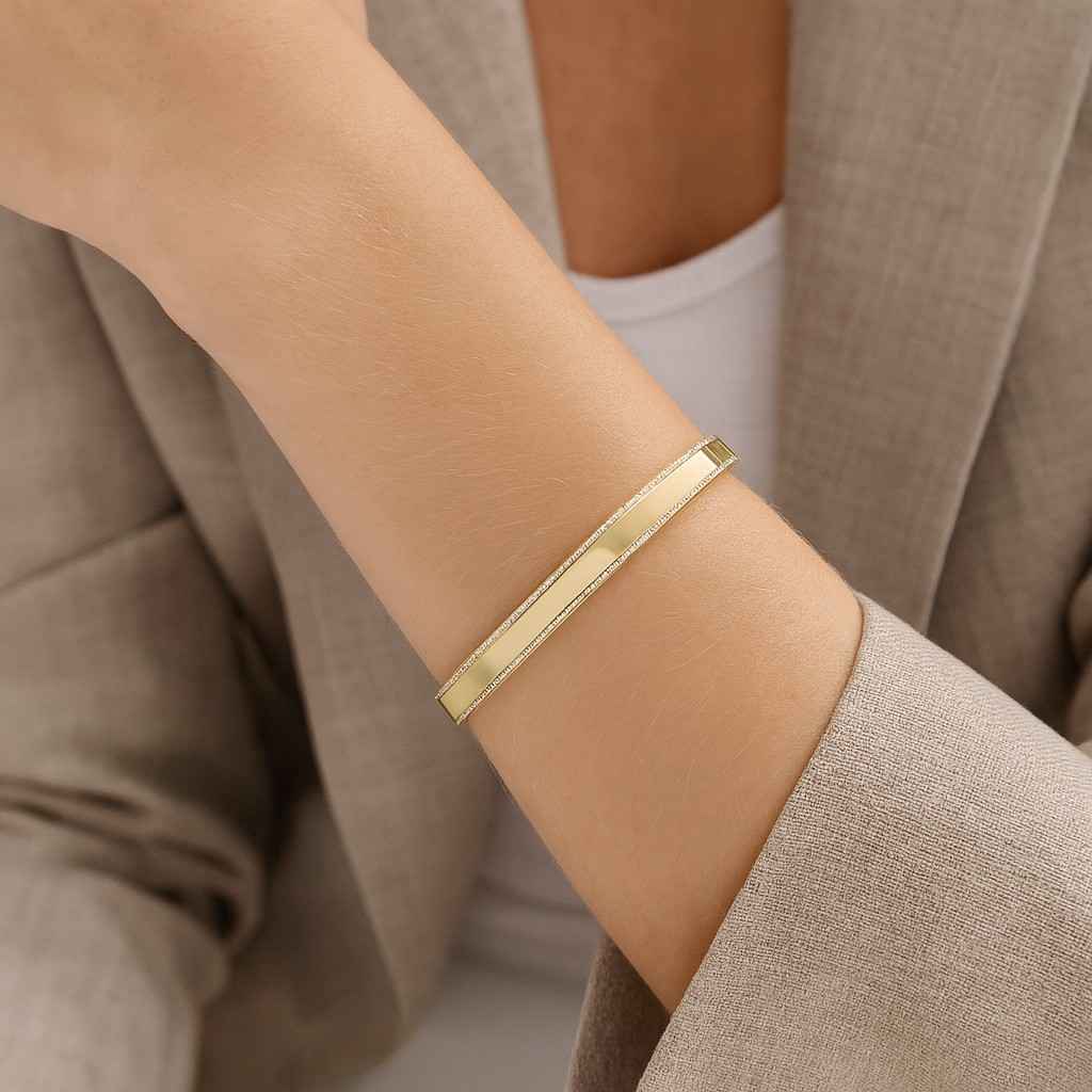 Round Cut Lab Grown Diamond Bangle Bracelet 14k Gold Stacking Diamond Bangle