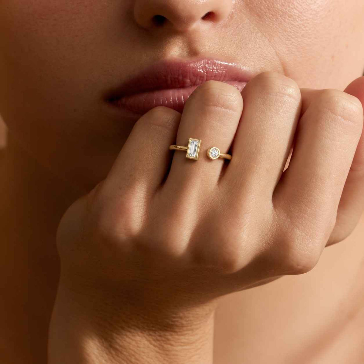 round cut lab grown diamond bezel set band for gift, round diamond open gap wedding band, 14k gold open cuff matching band for wedding gift
