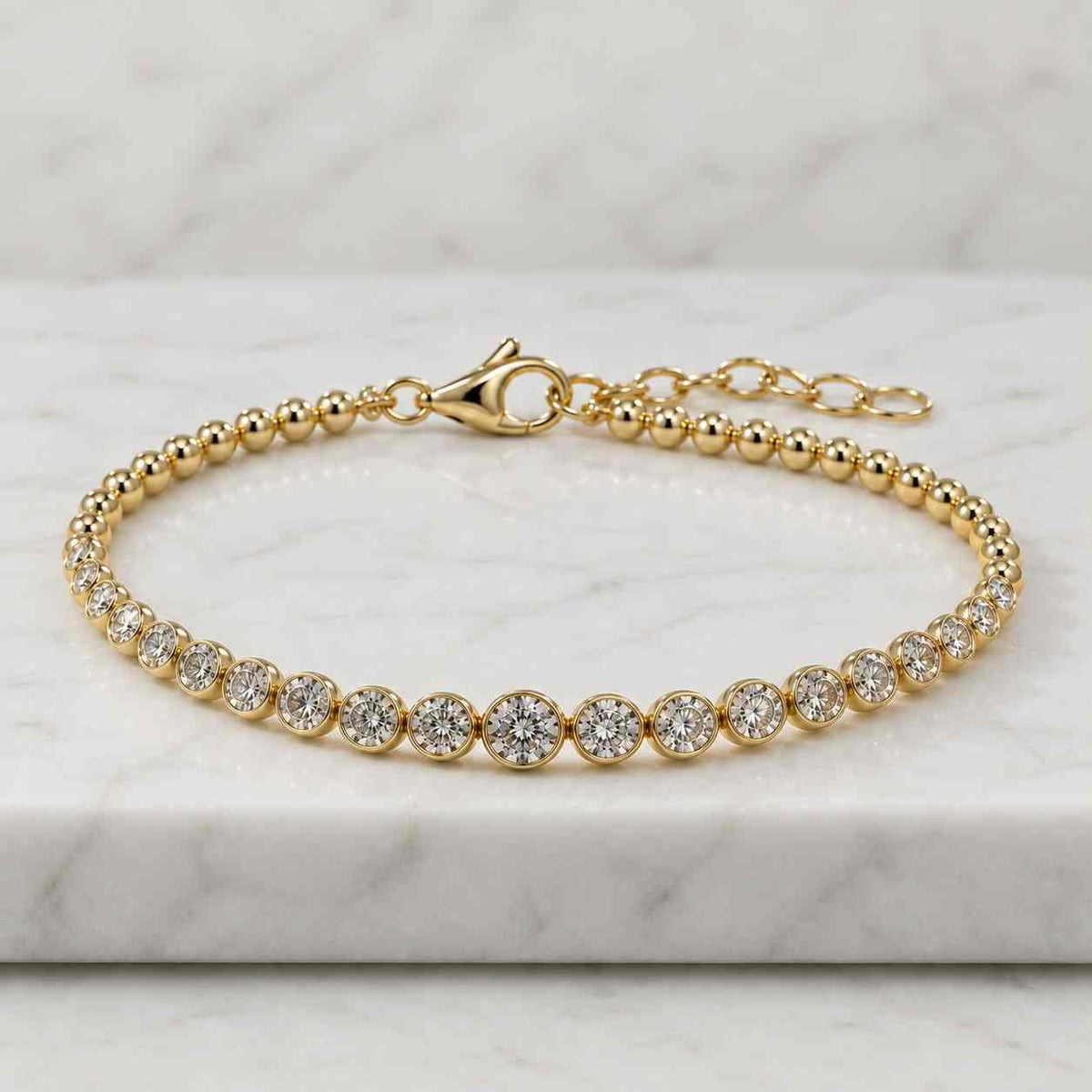 Round Cut Lab Grown Diamond Bubble Bracelet/ Bezel Set Lab Diamond Tennis Bracelet/ 14K Gold Wedding Bracelet For Women/ Bridal Gift For Her
