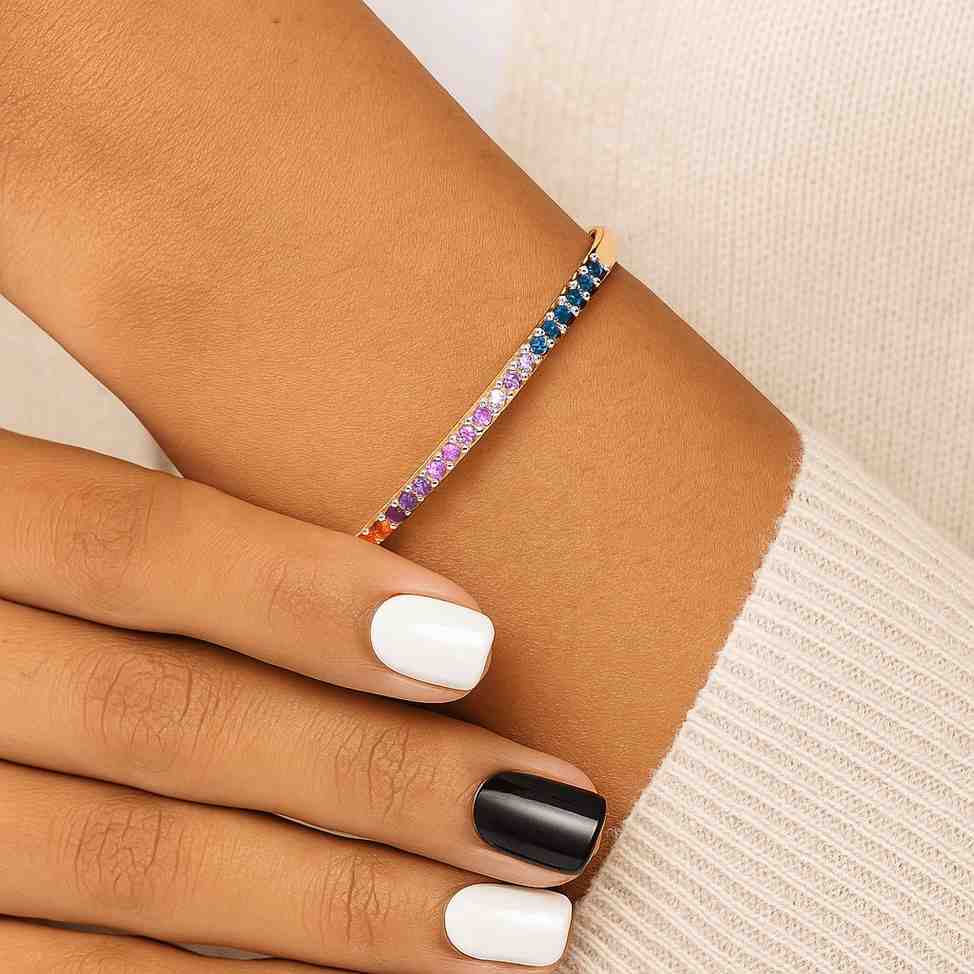 Round Cut Lab Grown Diamond Bypass Band, CVD Diamond Open Gap Wedding Bracelet