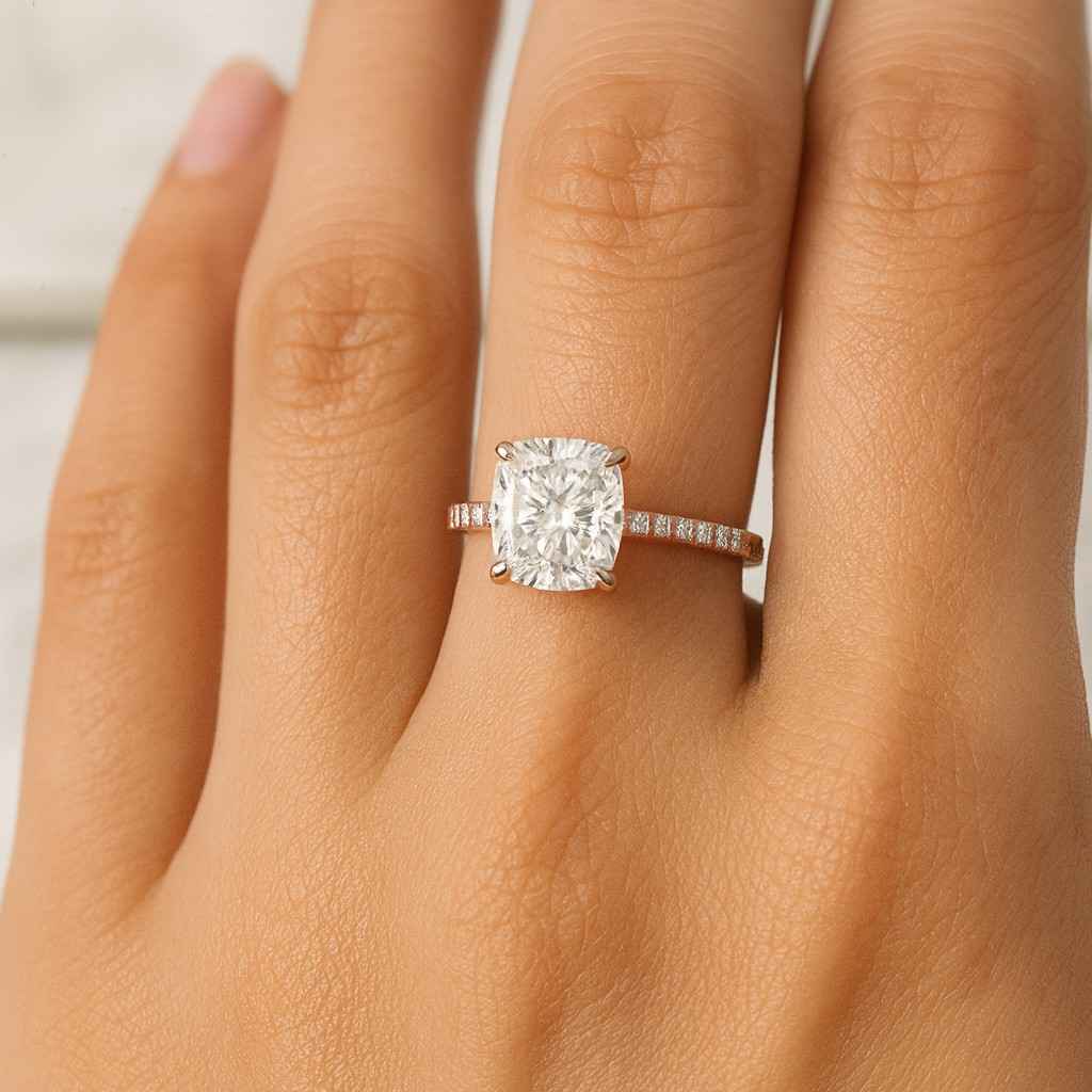 Round Cut Lab Grown Diamond Cluster Ring Pave Set Round Diamond Engagement Ring For Wife 10K White Gold CVD Diamond Minimalist Ring