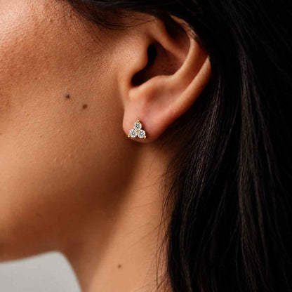 Round Cut Lab Grown Diamond Cluster Set Stud Earrings, 14K Yellow Gold Screw Back Earrings, CVD Diamond Double Halo Earrings, Gift For Her
