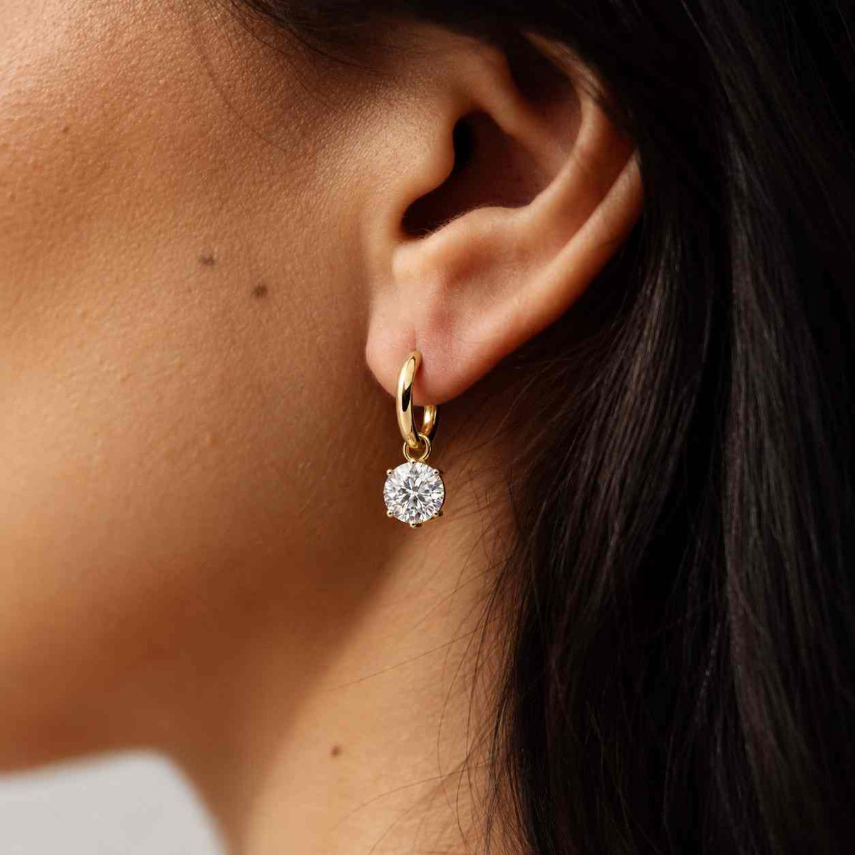 Round Cut Lab Grown Diamond Drop Earrings/ Lab Diamond Solitaire Earrings/ 14K Gold Wedding Jewelry For Wife/ Lever Back Earrings For Gift
