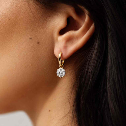 Round Cut Lab Grown Diamond Drop Earrings/ Lab Diamond Solitaire Earrings/ 14K Gold Wedding Jewelry For Wife/ Lever Back Earrings For Gift
