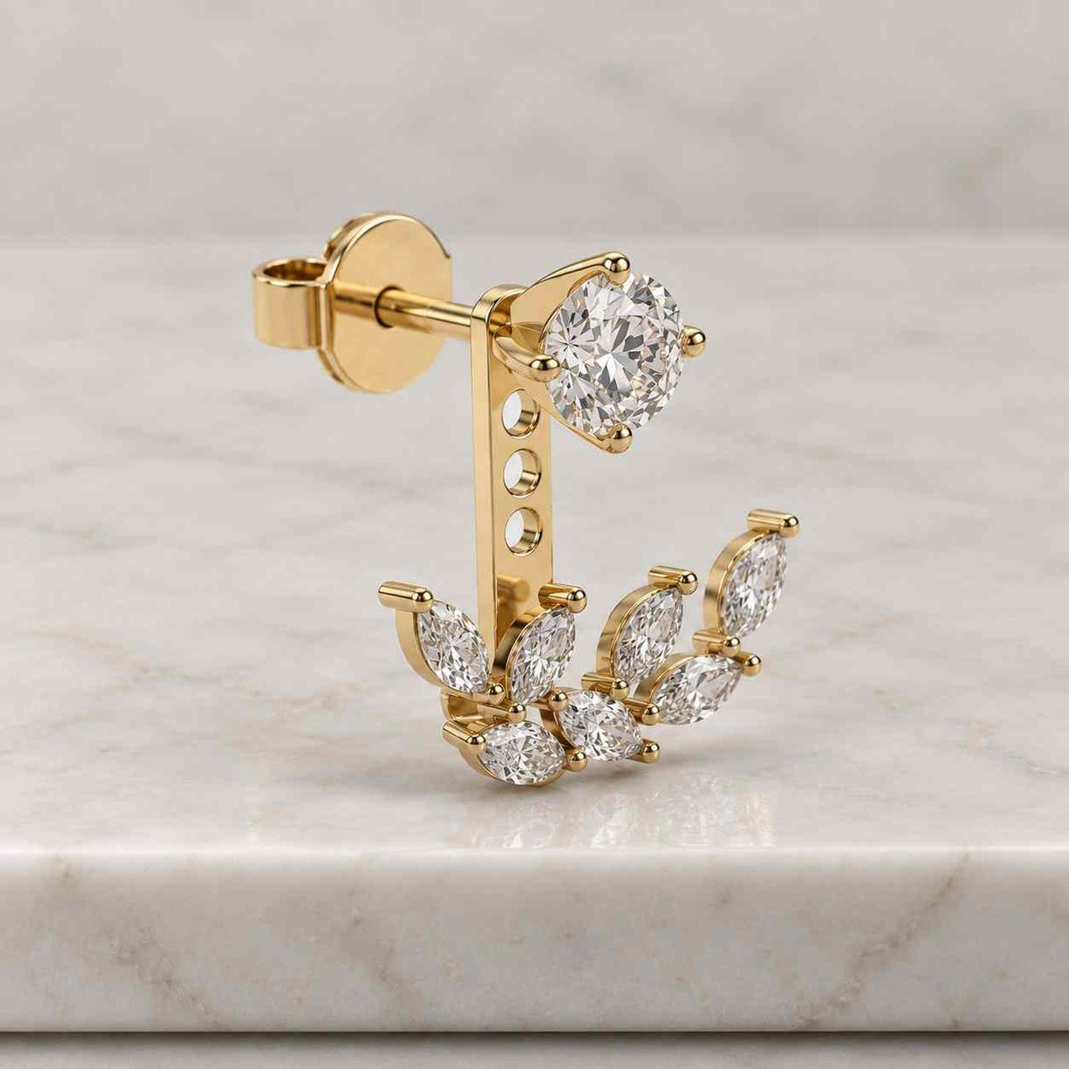 Round Cut Lab Grown Diamond Ear Jacket Earrings, Bezel Set Diamond Womens Earring, CVD Diamond Front Back Jacket Earrings For Wedding Gift

