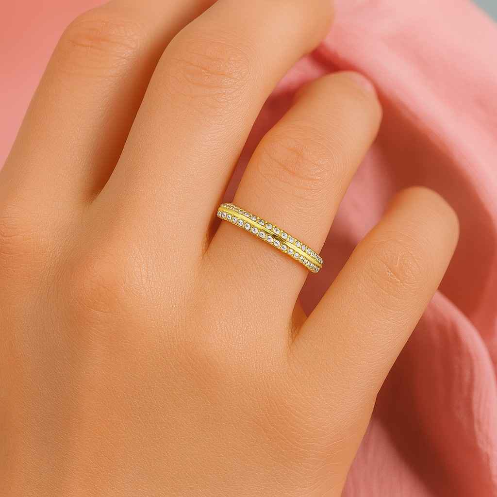 Round Cut Lab Grown Diamond Engagement Band Double Row Wedding Band