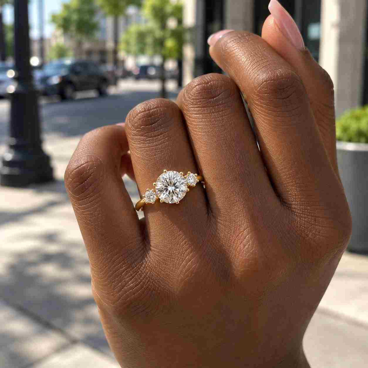 3 Stone Round Cut Lab Grown Diamond Engagement Ring  10k 14k 18k Platinum And Silver IGI Certified  Gift for Her