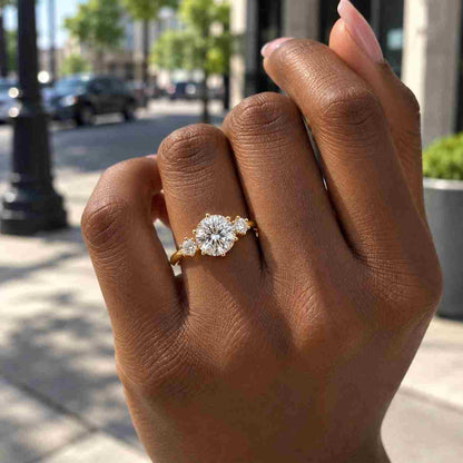 3 Stone Round Cut Lab Grown Diamond Engagement Ring  10k 14k 18k Platinum And Silver IGI Certified  Gift for Her