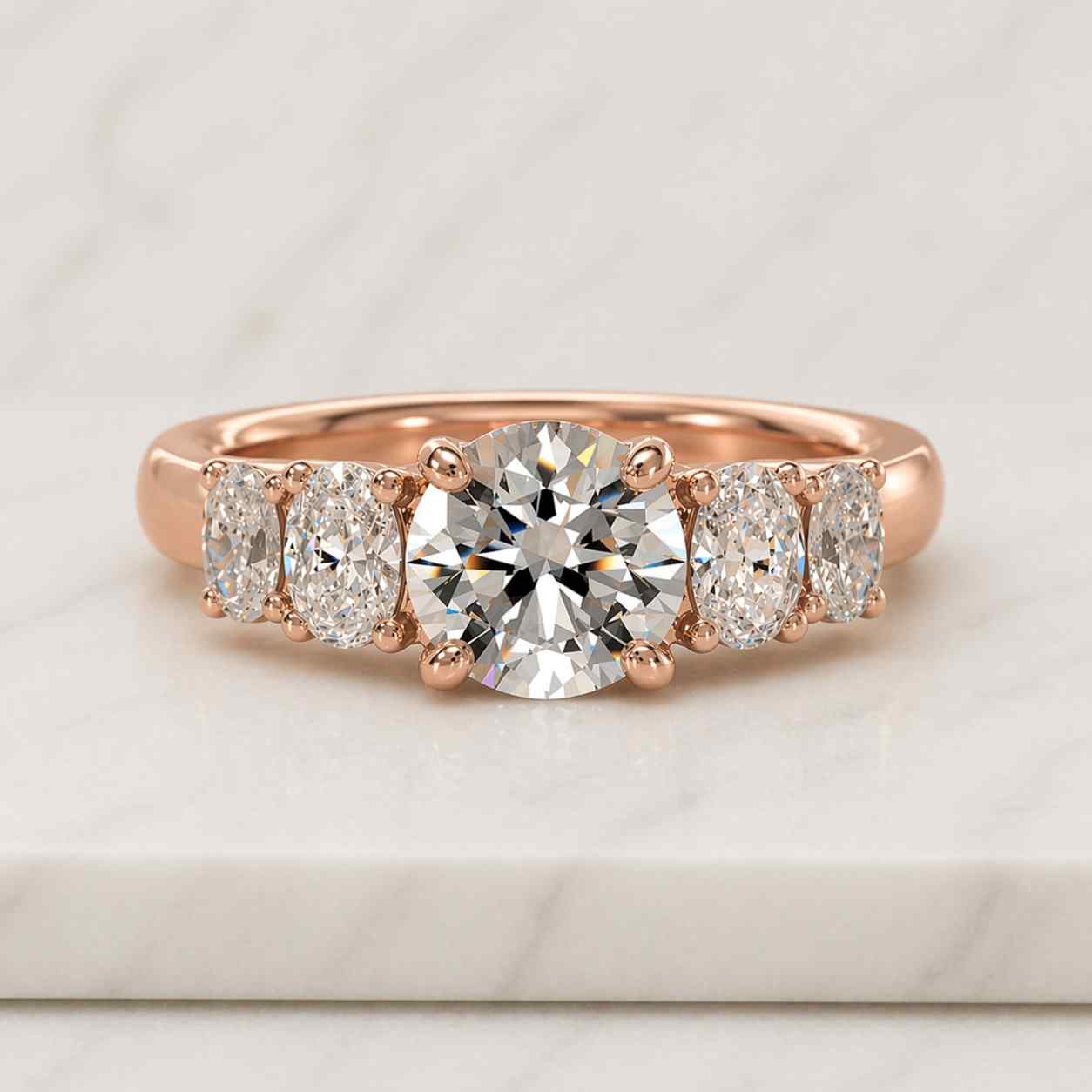 Round Cut Lab Grown Diamond Engagement Ring, Conflict Free Diamond Five Stone Wedding Ring For Her, CVD Diamond Bridal Ring, Gift For Her
