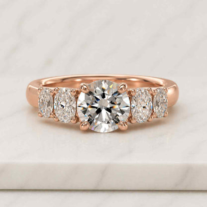 Round Cut Lab Grown Diamond Engagement Ring, Conflict Free Diamond Five Stone Wedding Ring For Her, CVD Diamond Bridal Ring, Gift For Her
