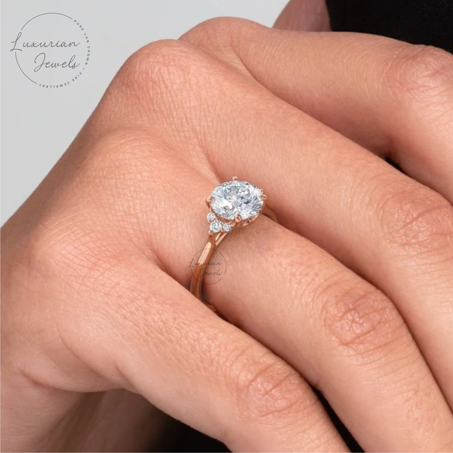 Round Cut Lab Grown Diamond Engagement Ring In 14k Gold