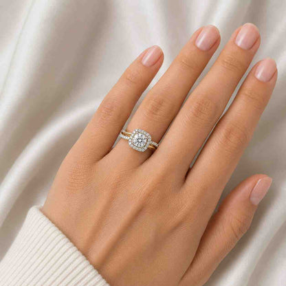 Round Cut Lab Grown Diamond Engagement Ring, Infinity Twist Band, 14K Rose Gold Halo Wedding Ring

