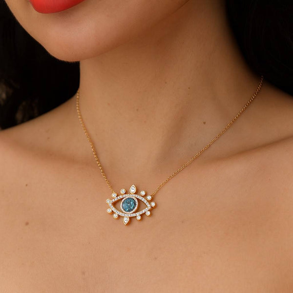 Round Cut Lab Grown Diamond Evil Eye Pendant Conflict Free Diamond Pendant CVD Diamond Prong Set Pendant Good Luck Pendant Gift For Her