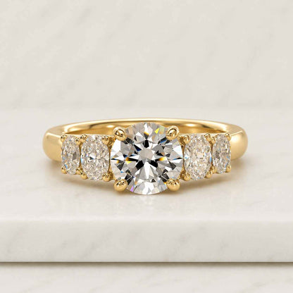 Round Cut Lab Grown Diamond Five Stone Ring, Conflict Free Diamond Wedding Ring, Claw Prong Set Ring, 14K Solid Gold Engagement Ring For Her
