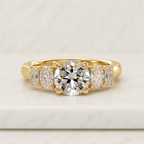 Round Cut Lab Grown Diamond Five Stone Ring, Conflict Free Diamond Wedding Ring, Claw Prong Set Ring, 14K Solid Gold Engagement Ring For Her
