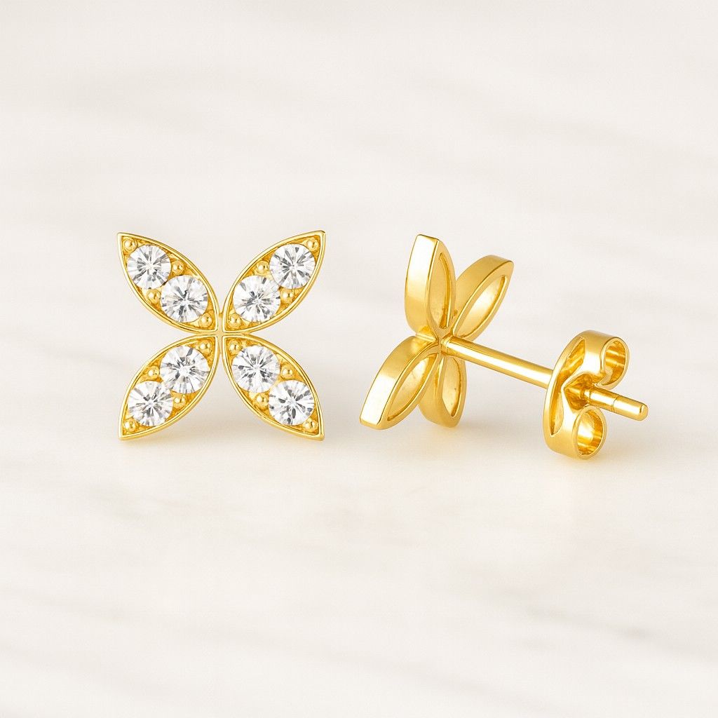 Round Cut Lab Grown Diamond Flower Stud Earring 14k gold Stud Earring For Birthday Gift