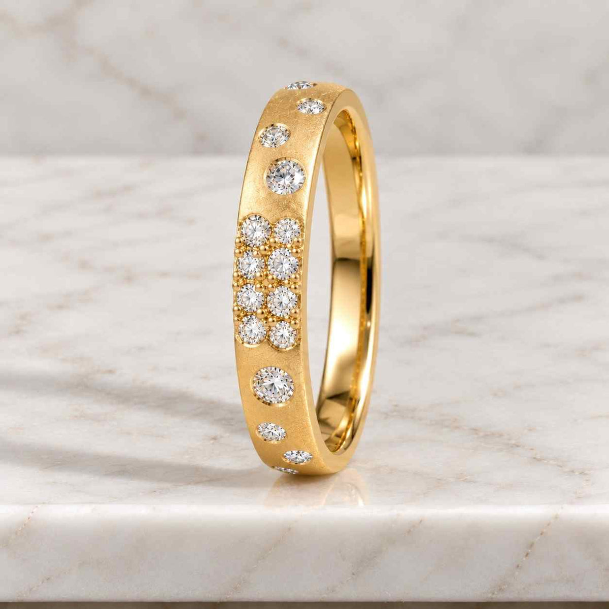 Round Cut Lab Grown Diamond Flush Set Band, Moissanite Round Cut Zig Zag Wedding Band, 14K Solid Gold Stackable Anniversary Band For Gift
