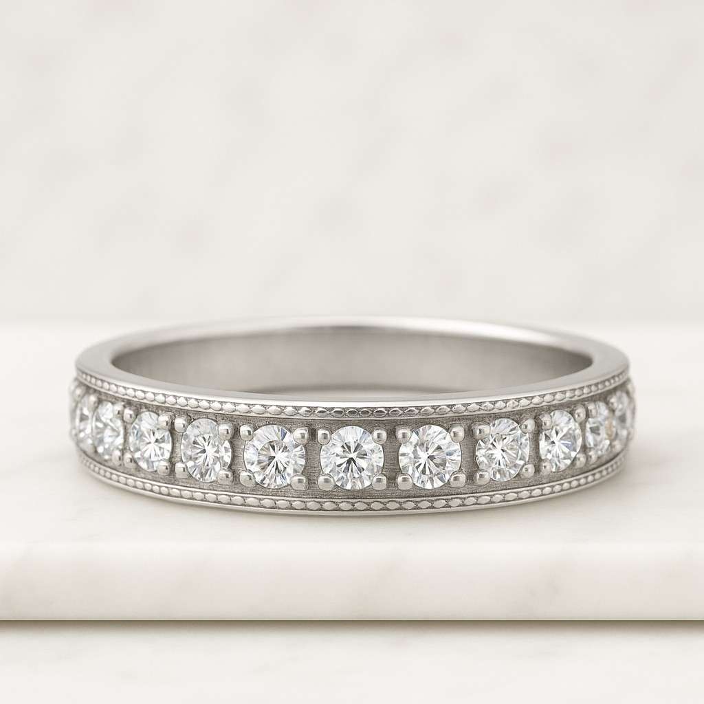 Round Cut Lab Grown Diamond Full Eternity Wedding Band Ring For Her