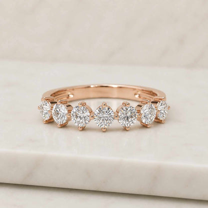 Round Cut Lab Grown Diamond Half Eternity Band with Diamonds on Prongs in 4.5mm | Stackable Half Eternity band in 10K 14K 18K Gold