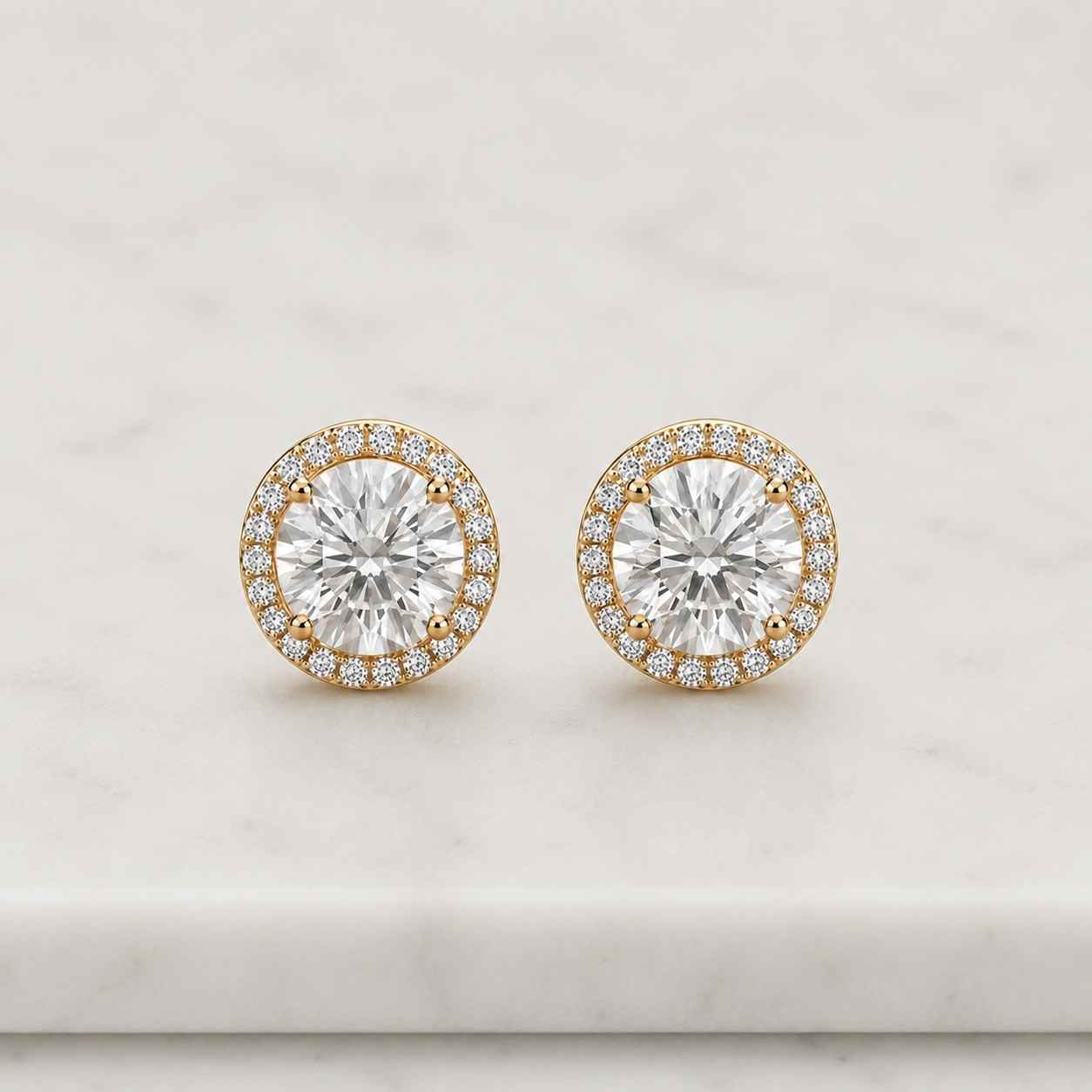 round cut lab grown diamond halo earrings, round solitaire gold studs, 14k gold minimal bridal earrings
