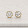 Round Cut Lab Grown Diamond Yellow Gold Halo Stud Earrings