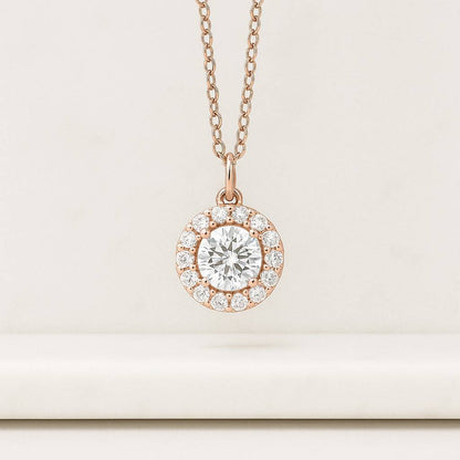 Round Cut Lab Grown Diamond Halo Solitaire Necklace CVD Diamond Wedding Necklace Prong Set Hand Made Diamond Necklace